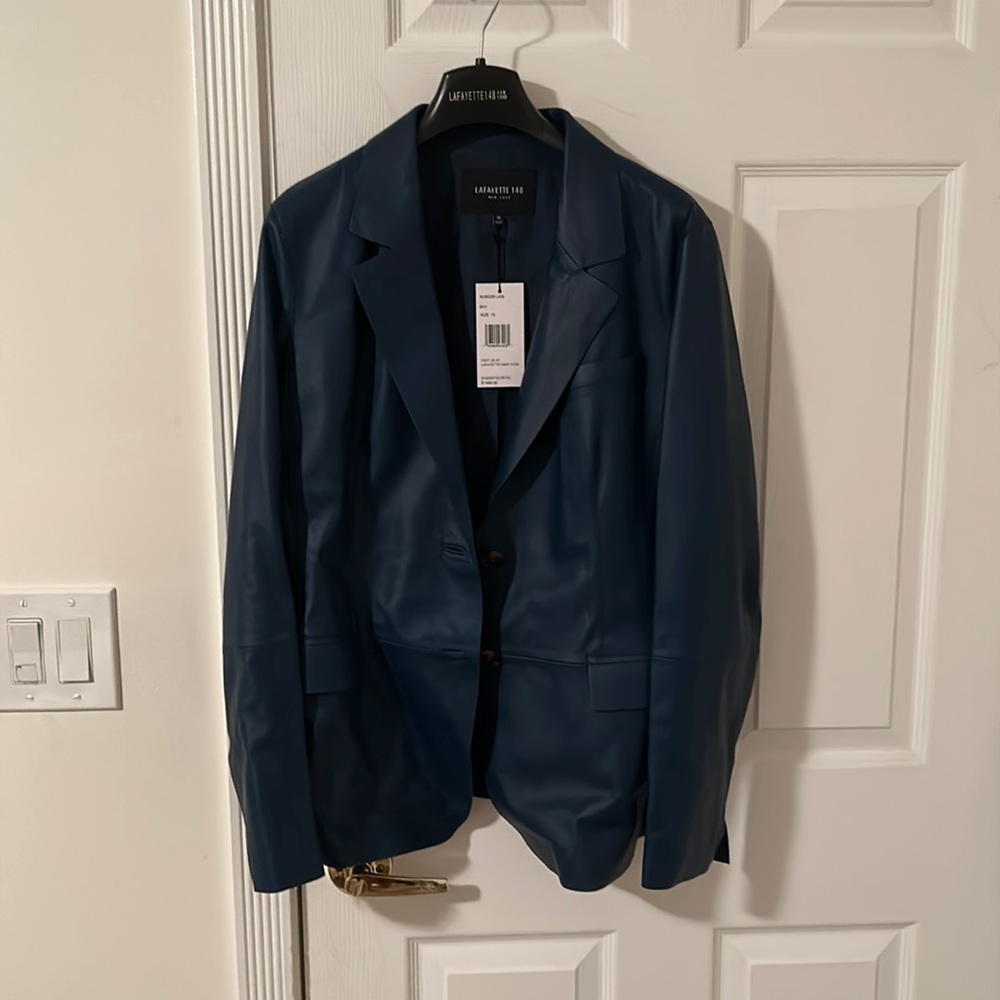 Lafayette 148 Blue Leather Jacket
